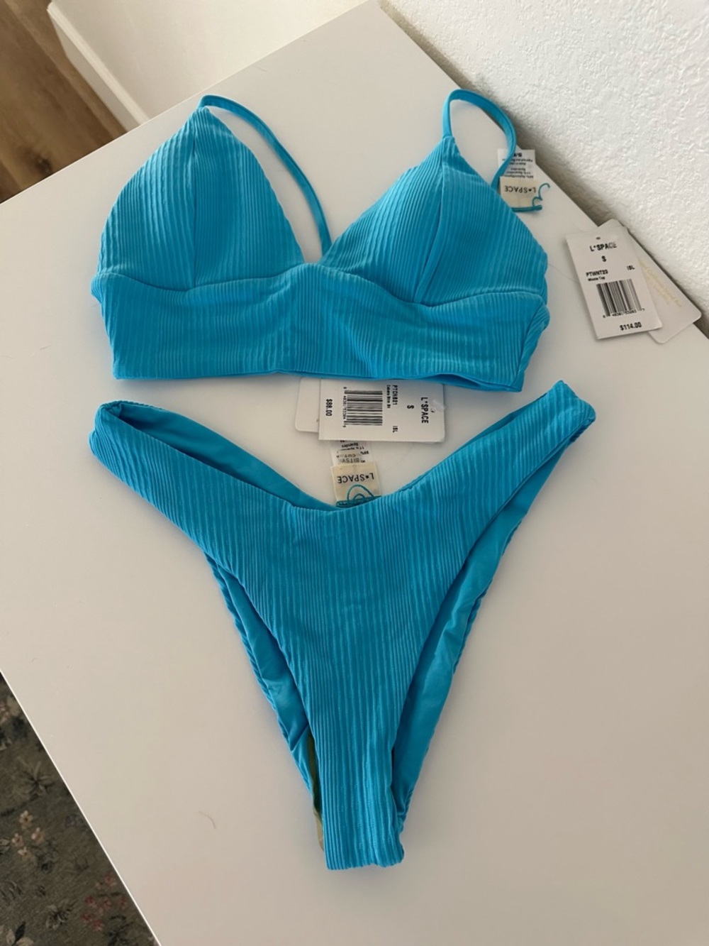 l*space Bright Turquoise Ribbed V-Front Bikini Set